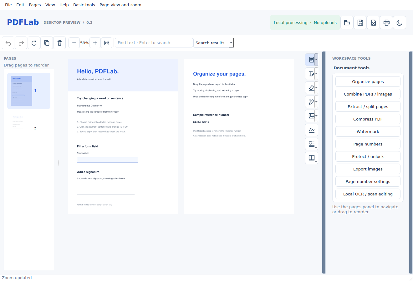 PDFLab Desktop Application Interface